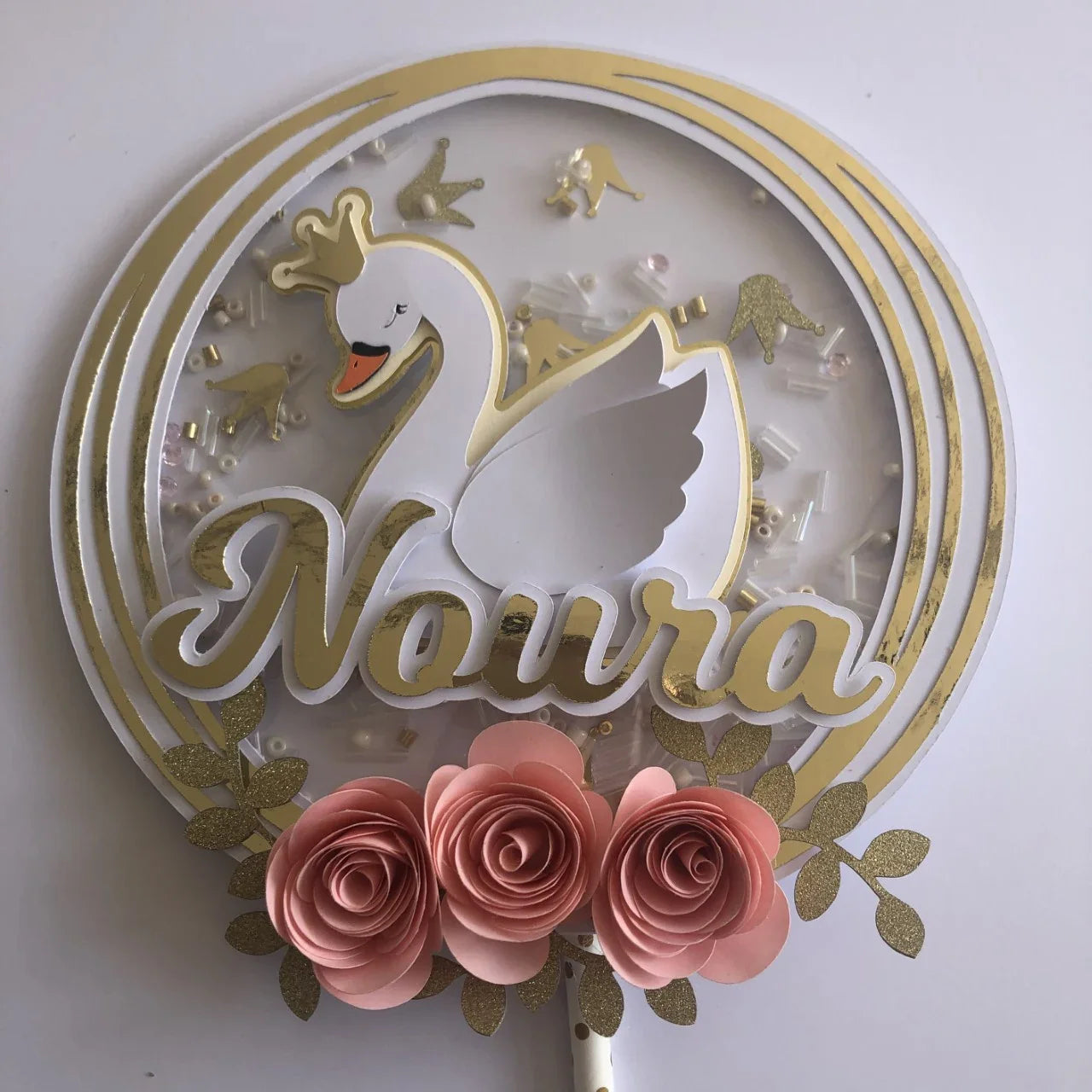 Taart Topper Zwaan met Bloemen