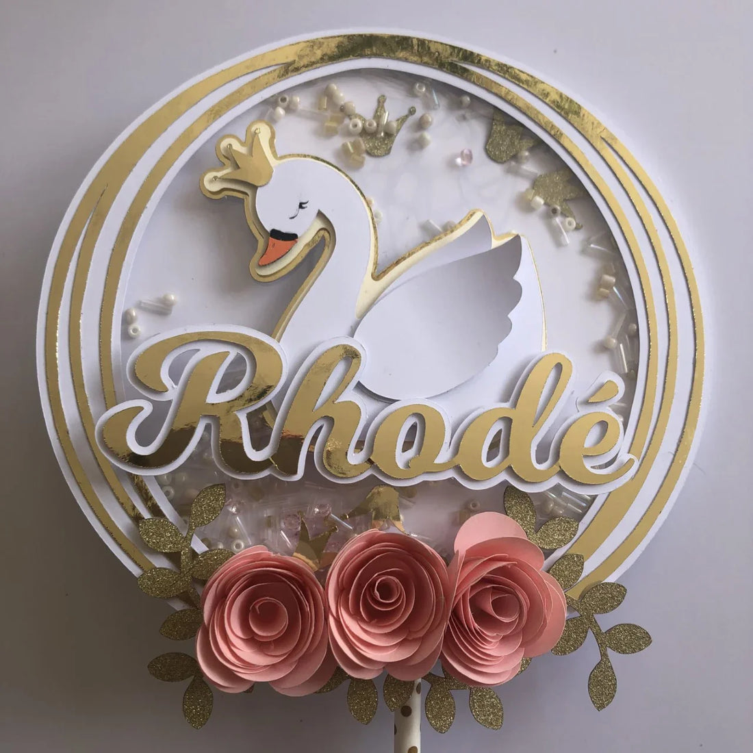 Taart Topper Zwaan met Bloemen