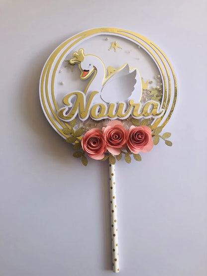 Taart Topper Zwaan met Bloemen